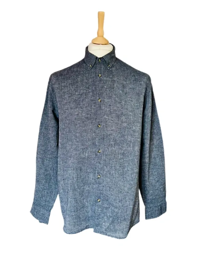 🔹🌿Chemise en lin coton chambray vintage homme Taille L Blue denim linen shirt🌿🔹 - photo numéro 2