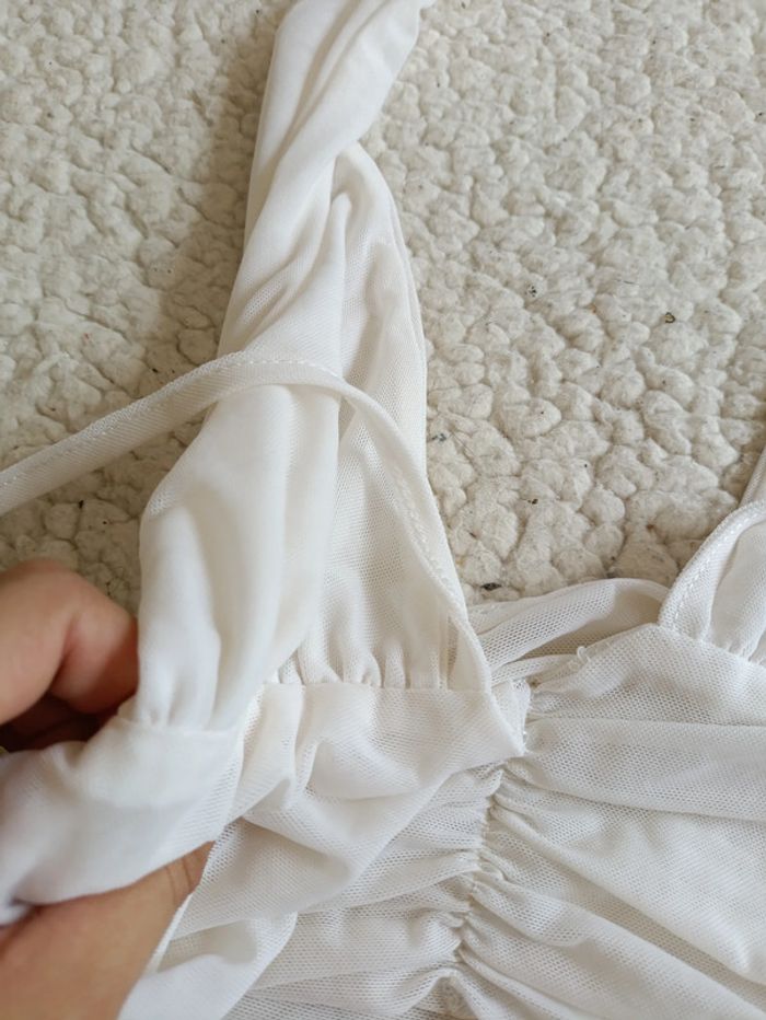 Haut dos nu blanc – effet drapé à nouer, style sexy vintage cute très doux - photo numéro 3