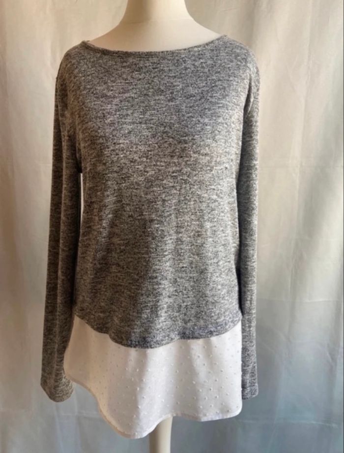 Pull chiné noir et blanc Fashion Express taille 38 / M - photo numéro 2