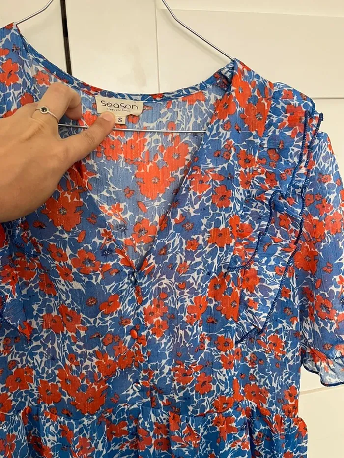Robe à fleur été rouge et bleu - photo numéro 5