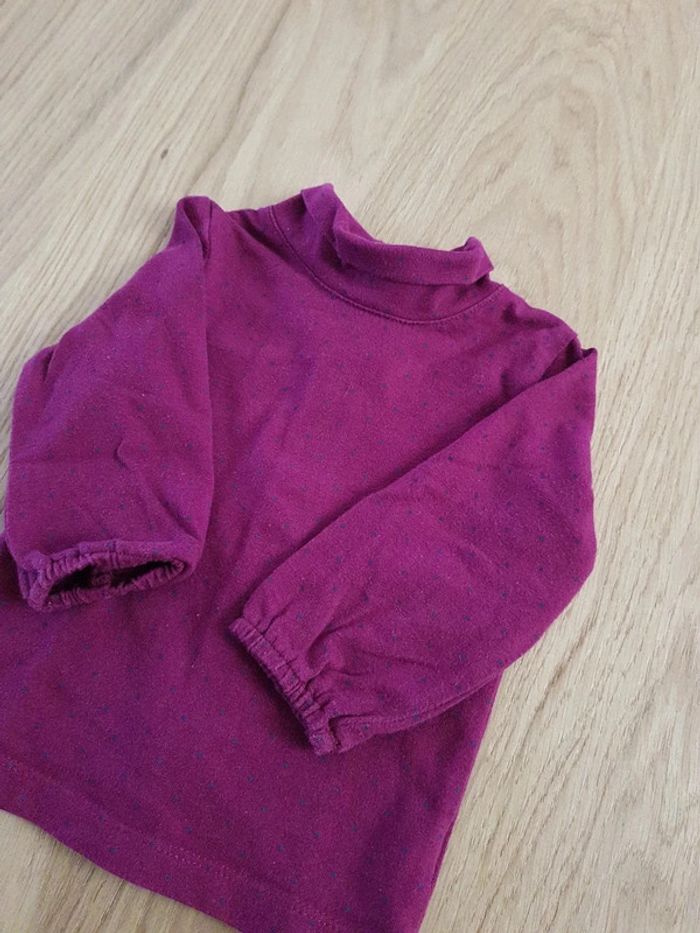 Tee-shirt manches longues col roulé violet à pois Kitchoun 6 mois - photo numéro 2