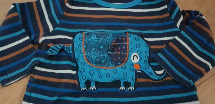 Tee shirt longues manches à rayures avec motif Éléphant - photo numéro 2