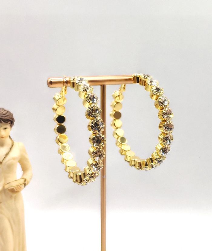 Boucles d'oreilles créoles strass - photo numéro 2