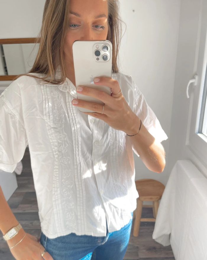 Chemise manches courtes blanche à broderie - photo numéro 9
