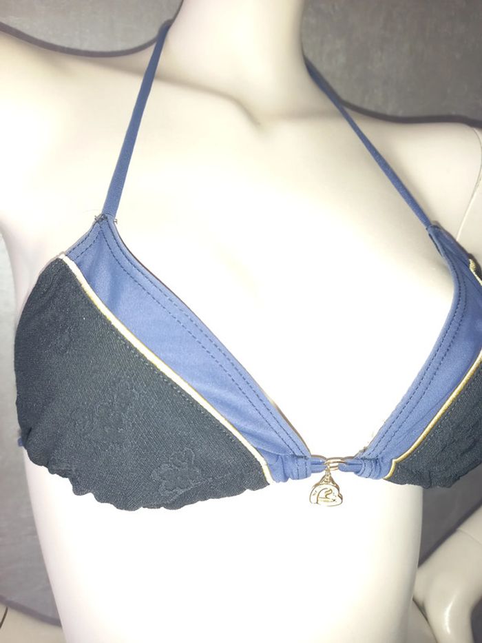 maillot de bain 2 pièces banana moon dentelle noire doré et bleu marine taille 36/38 - photo numéro 3