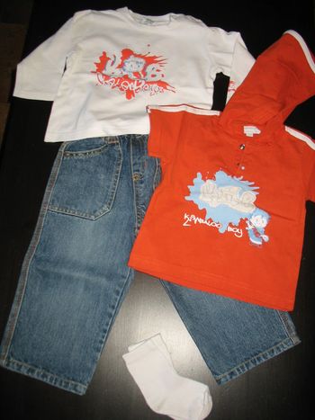 ENSEMBLE 3 PIÈCES BÉBÉ GARÇON : JEAN + 2 TEE SHIRT "KIABI + KIMBALOO by LA HALLE" - 18 MOIS - n°01