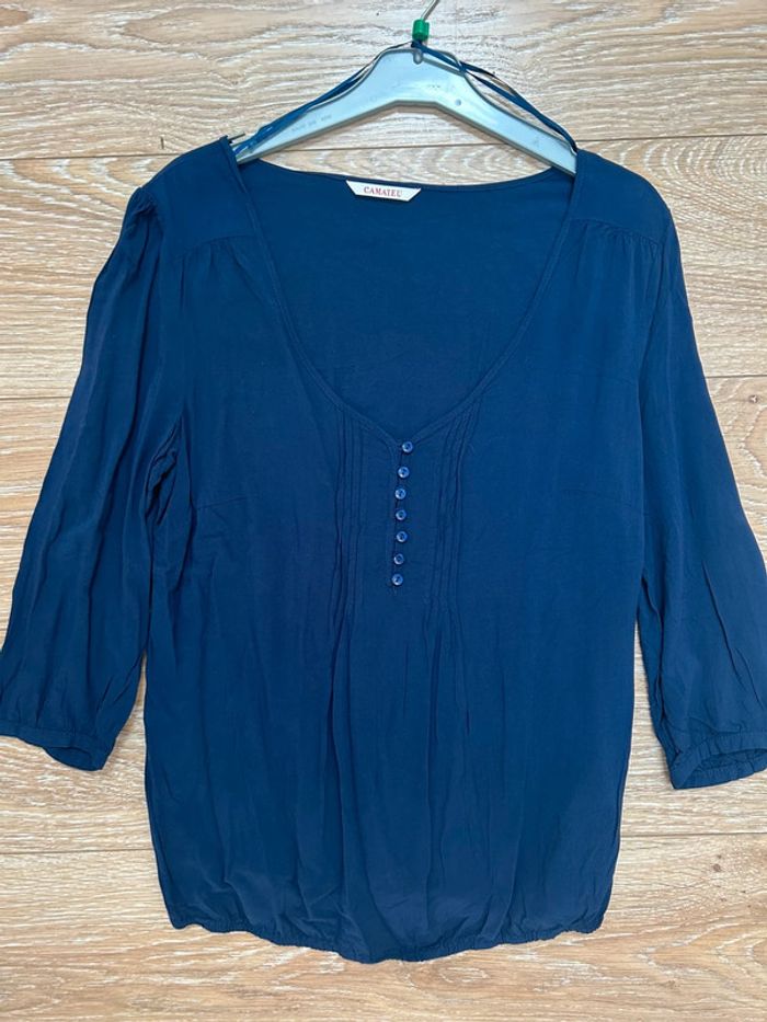 Tunique camaïeu blouse manches 3/4 en viscose bleu marine taille 44