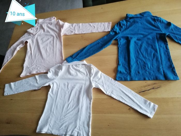 10 ans file lot de 3 tee-shirts manches longues cols montants type sous pull - photo numéro 2
