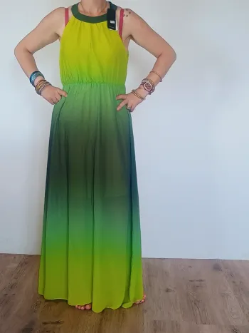 Robe longue dégradée vert citron & vert foncé – Jolifly & JustineY – Made in Italy
