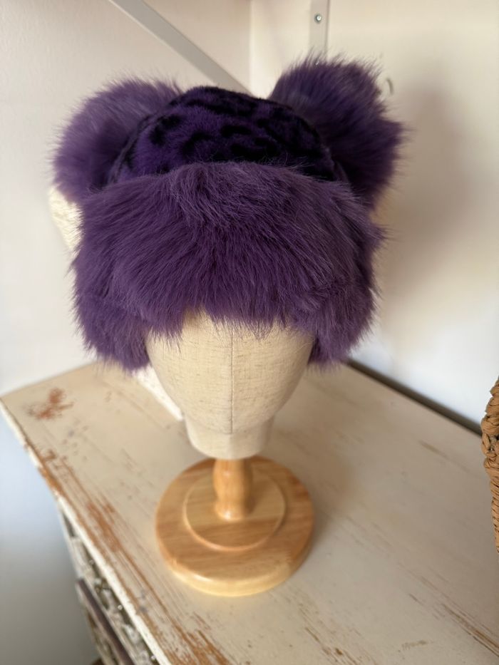 Chapeau imitation fourrure violet motif léopard – Neuf 💜🐾