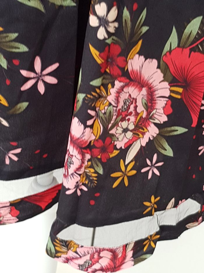 Robe Tunique Noire Imprimé Fleurs Rouge Et Rose - photo numéro 7