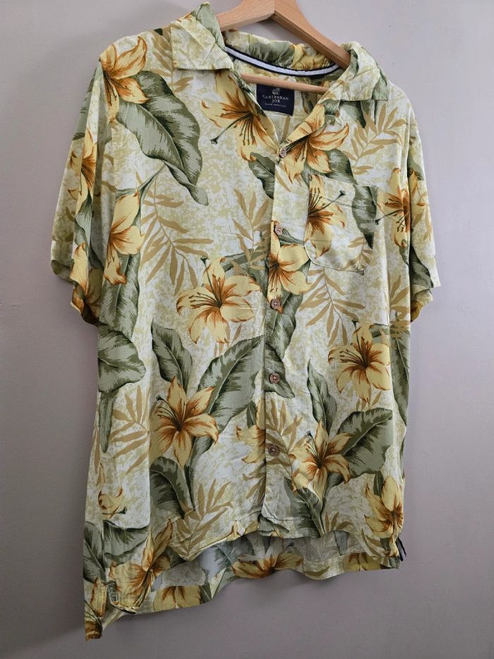 Chemise hawaïenne homme Caribbean Joe fleurs tropicales jaune vert M oversize été vintage - photo numéro 6