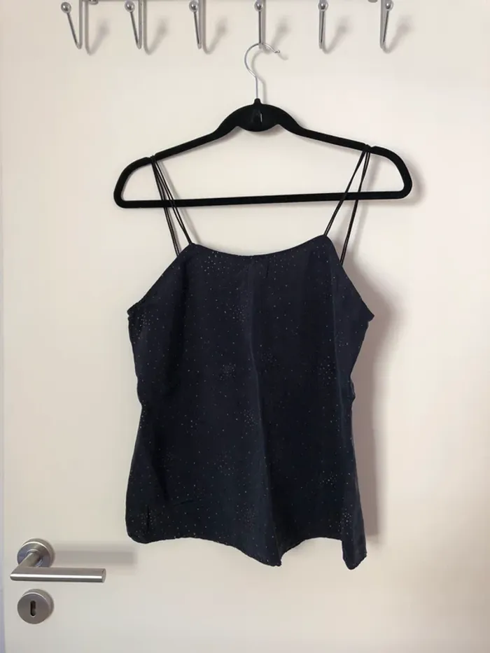 Top à bretelles bleu marine cupro avec paillettes Saint Hilaire taille 38 - photo numéro 2