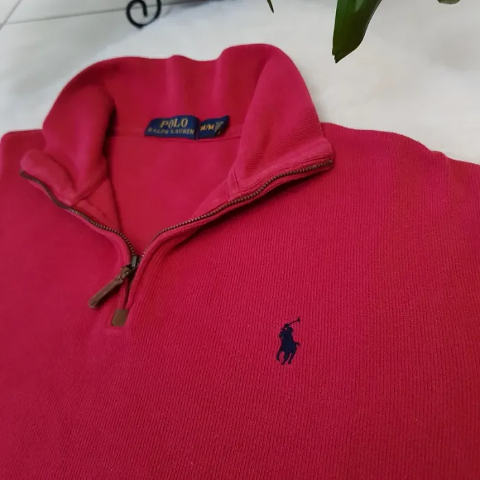 Pull Camionneur half demi zip Ralph Lauren M Rouge - photo numéro 3