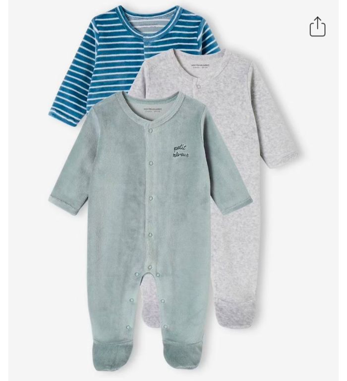 Lot de 3 pyjamas bébé mixte en velours