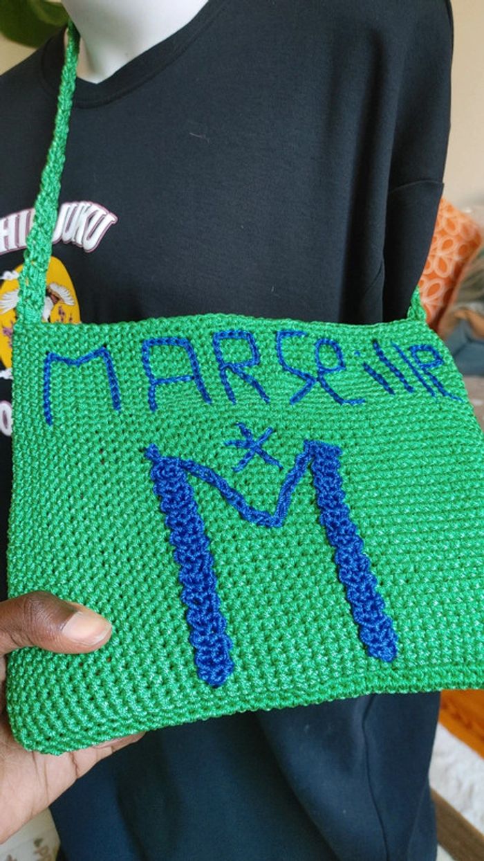 Magnifique sac tricoté main avec fil en nylon en bandoulière - photo numéro 5