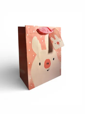 Sac cadeau anniversaire Kariiou enfant motif cochon 18 x 23 x 10 cm Neuf