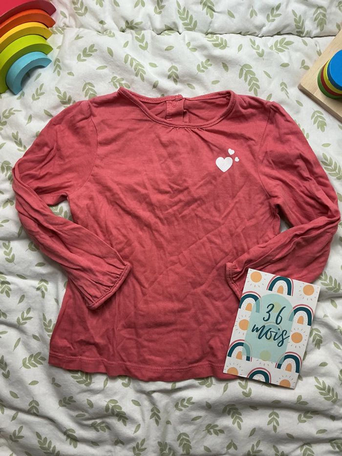 teeshirt manches longues rose coeur poitrine bébé rêve 36 mois - photo numéro 2