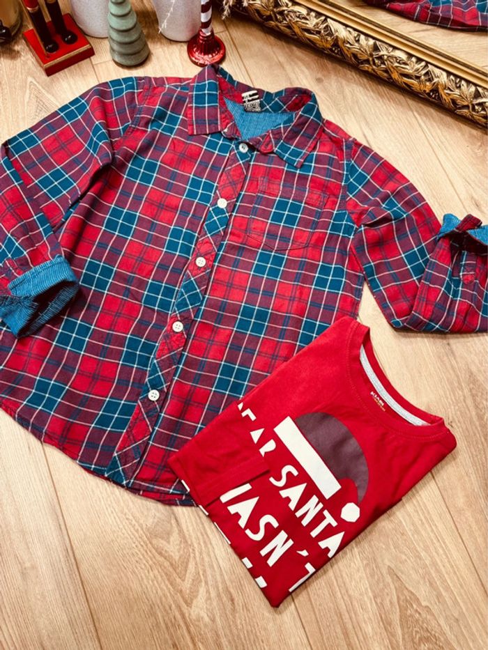 Taille 8 ans chemise et teeshirt Noël garçon TAO Kiabi rouge bleu * bonnet Noël * 🎄 - photo numéro 4