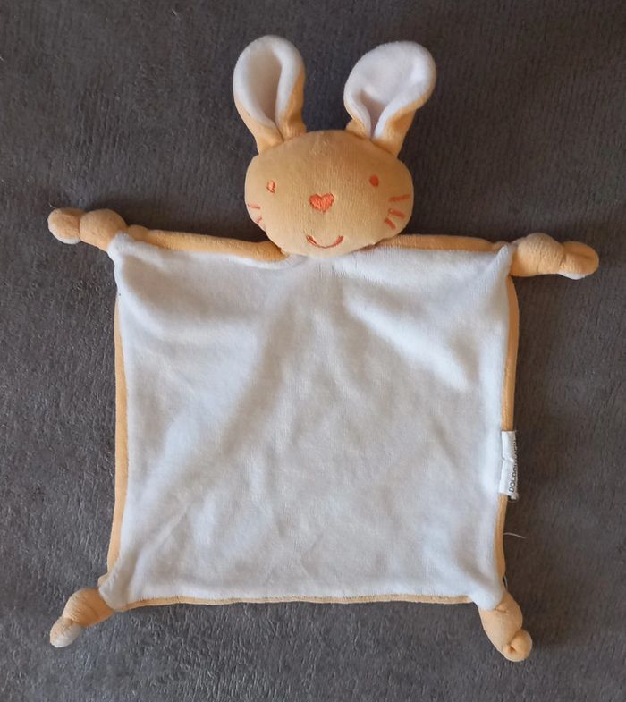 Doudou plat Lapin blanc et orange - Provera