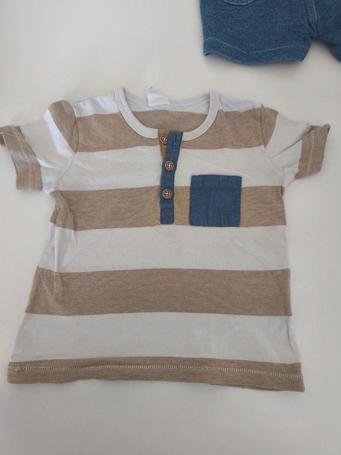 Short effet denim et tee shirt rayé beige - photo numéro 5