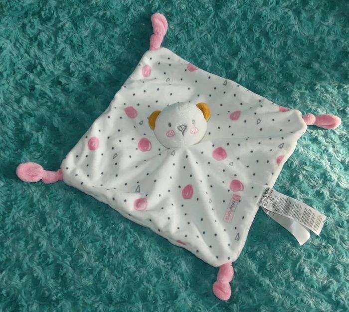Doudou plat, ours Gémo, blanc rose 🐻très bon état