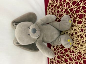 DOUDOU LAPIN GRIS BEIGE EMPREINTES FLUO SIMBA TOYS BENELUX -