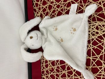 Doudou Lapin Plat Blanc Marron Empreinte NICOTOY