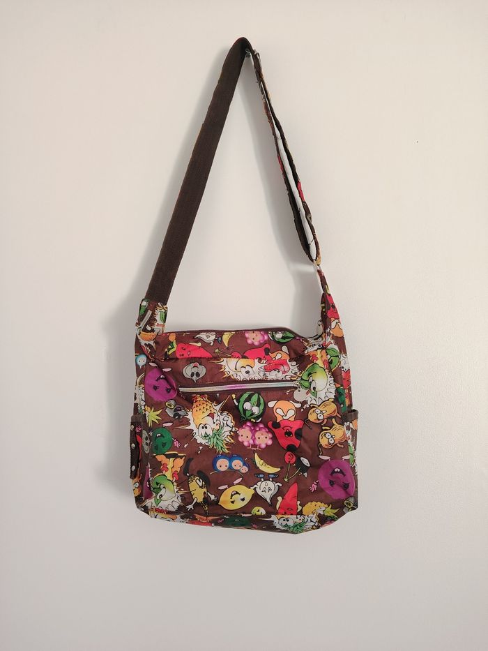 Sac bandoulière fantasie multi poches fruits et légumes rigolos - photo numéro 2