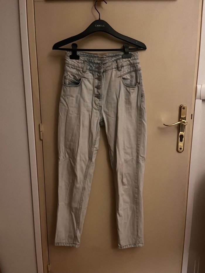 Jean mom bleu ciel/blanc