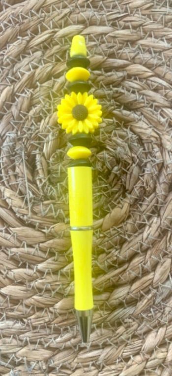 Stylo personnalisé thème tournesol avec des perles en silicone