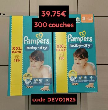 300 couches taille 3 baby dry pampers
