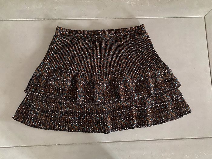 Jupe Promod plissée marron noire crème et bleu à volants taille 38 - photo numéro 8