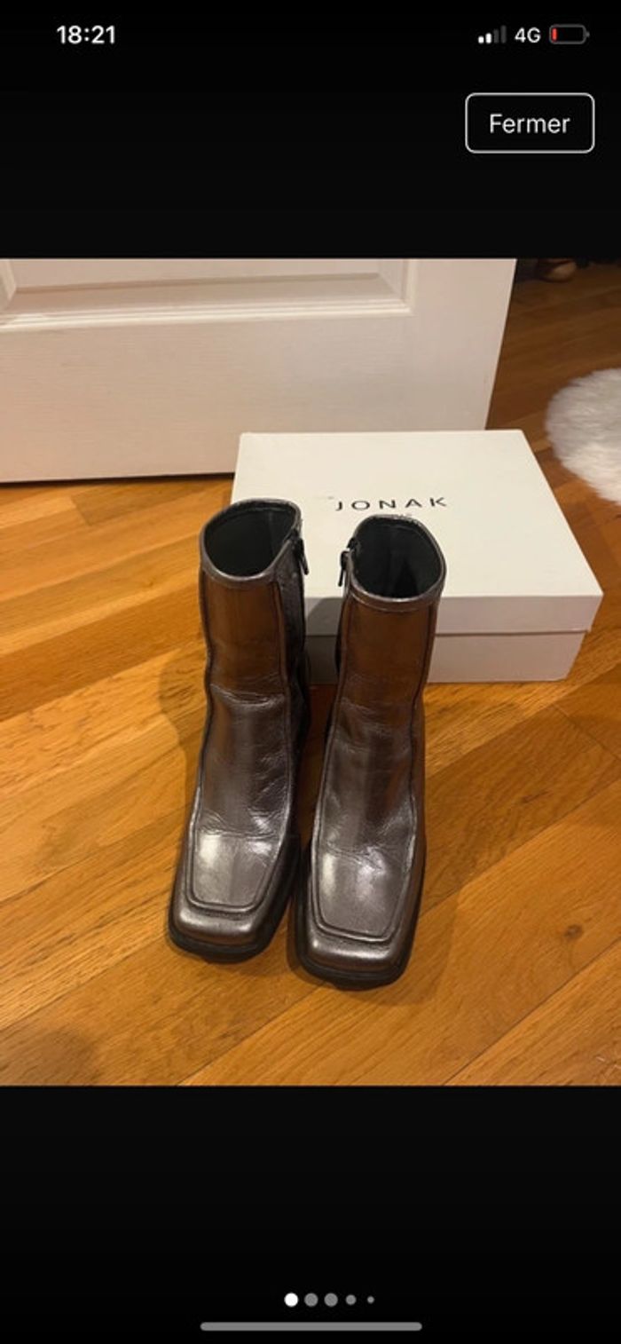 Bottines JONAK Paris en cuir métal argentée