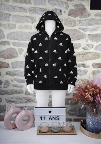 Sweat zippé à capuche noir et blanc Fille taille 11/12 ans marque Adidas 🦜