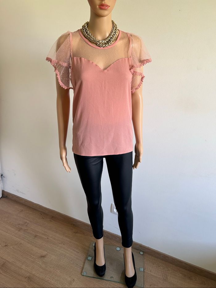 Blouse rose à manches courtes Naf Naf taille S comme neuve - photo numéro 3