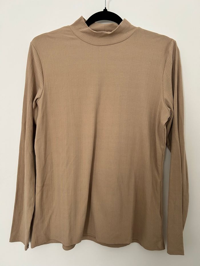 Sous pull beige marron col montant côtelé matière élastique Kiabi XL