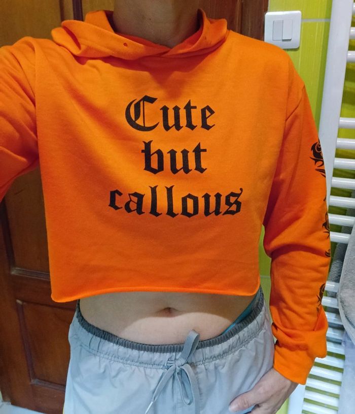 Sweat femme court orange fluo