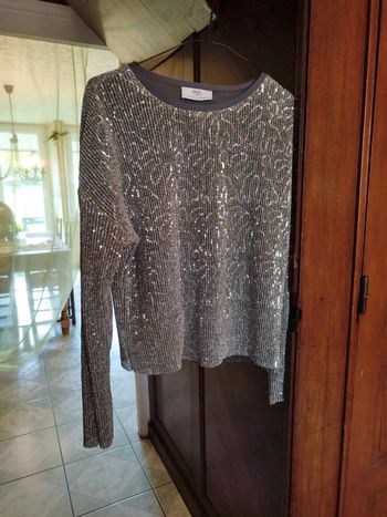 Pull sweat col rond gris sequins M/38 y2k vintage