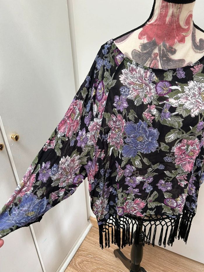Blouse tunique à franges - taille 42 New look - violet  noir  XL - photo numéro 2