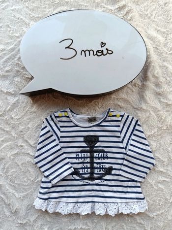 Blouse tunique chemise manches longues Fille 3 mois cœur ancre marin Tao 100% coton