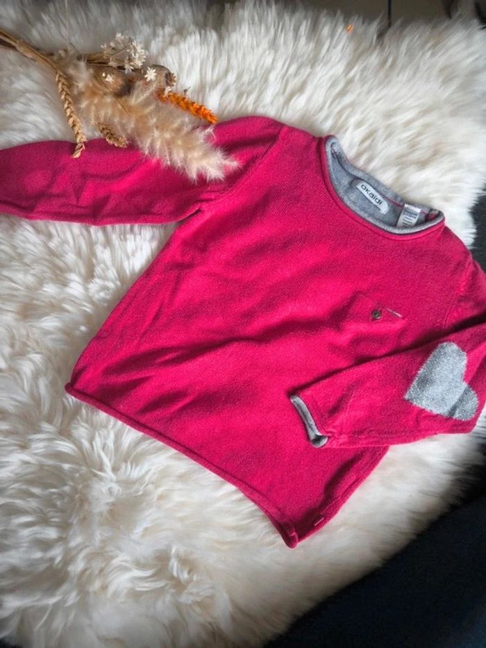 🩷 Joli pull rose avec cœurs gris Okaïdi 2 ans 🩷