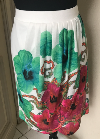 JUPE PORTEFEUILLE "DESIGUAL" BLANCHE IMPRIMEE - TAILLE : M