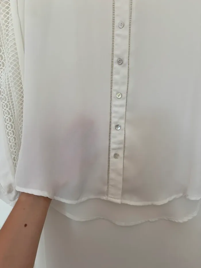 Chemisier fluide détails dentelle blanc crème Mango Taille XS - photo numéro 5