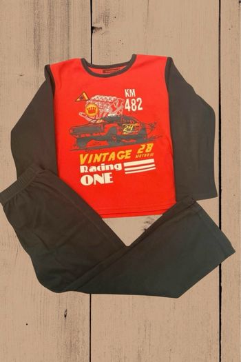 Pyjama garçon 2 pièces In Extenso – 8 ans – Velours – Rouge & gris – TBE