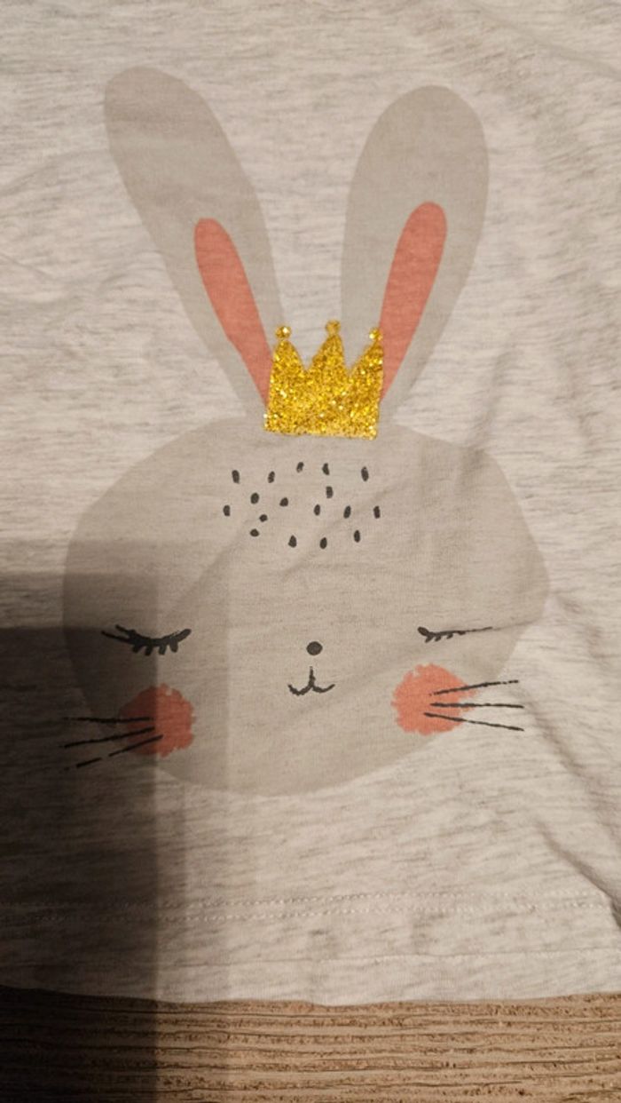 T shirt gris clair, manches longues, avec lapin, Primark, 2/3 ans - photo numéro 4