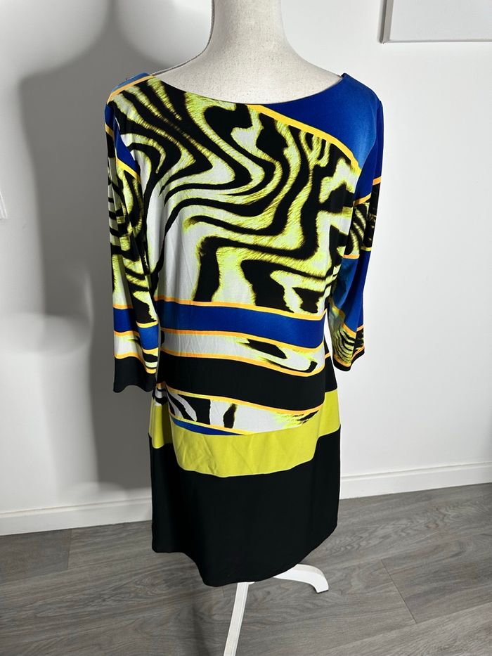 Robe zébrée bariolée jaune et bleue Frank Lyman t46 3XL