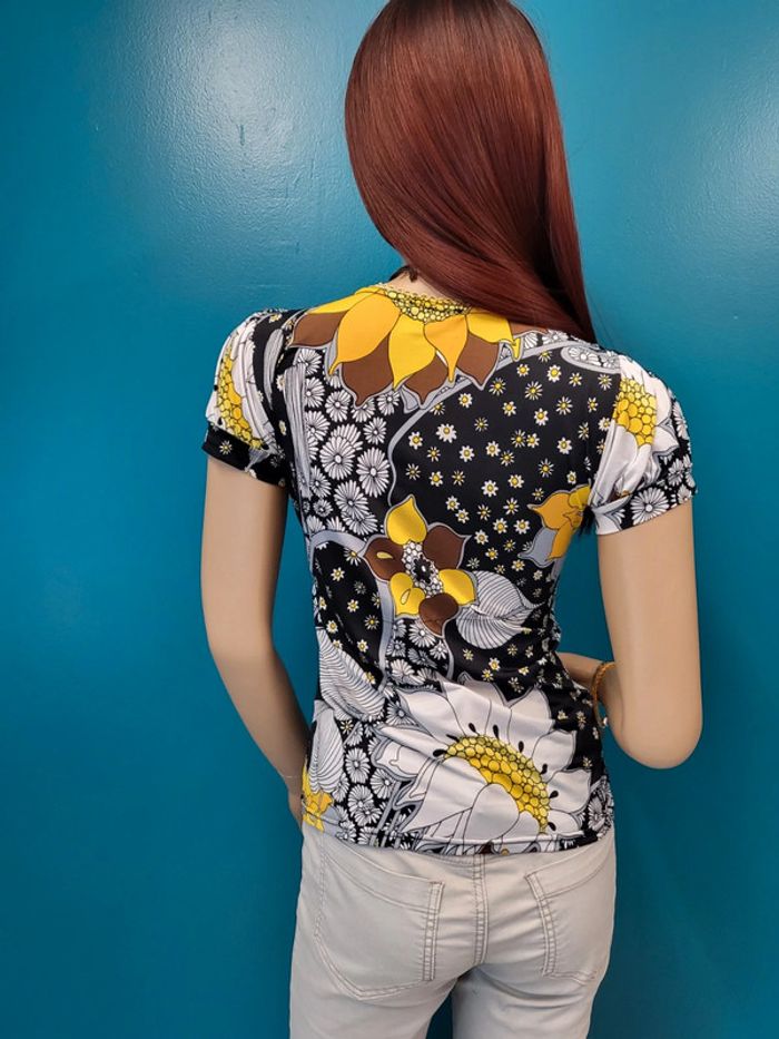 Jus d'orange haut style rétro noir jaune * taille S * - photo numéro 8