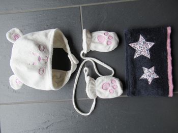 Bonnet (cagoule) gants tour de cou ours fille 6 / 12 mois (1 an)