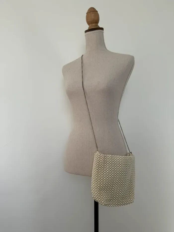 Sac à main seau perle beige noir bandoulière borsa bolsa bag saco borsa Zak femme donna woman